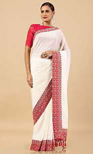 Buy Cream Georgette Woven Design Saree for Women from Soch