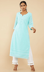 Buy Teal Georgette Straight Solid Kurta for Women from Soch