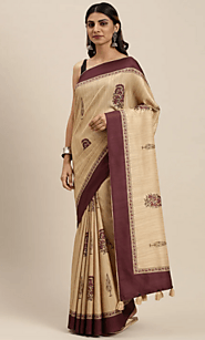 Buy Beige Silk Blend Printed Saree for Women from Soch