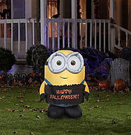 Minion Bob Holding Happy Halloween Sign Airblown Inflatable