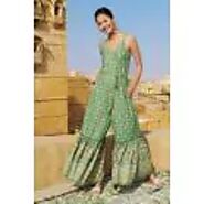 Shop Green Garara Printed Jumpsuit  Online at INR 3,999 with Global Desi