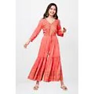 Shop Coral Ethnic Jumpsuit Online at INR 3,999 with Global Desi