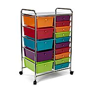 Seville Classics 15-Drawer Multipurpose Mobile Rolling Utility Storage Organizer Cart, Multicolor (Pearlized)