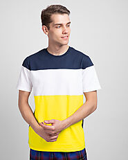 Buy Blue White and Yellow Half Sleeve T-Shirt For Men Online India @ Bewakoof.com