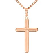 14k Solid Rose Gold Traditional Religious Plain Cross Pendant Necklace