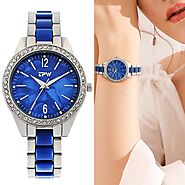 US $12.66 60% OFF|Women Fashion Blue Quartz Watch Mesh Strap Dress Rhinestone Wristwatch Ladies Gift Waterproof Starr...