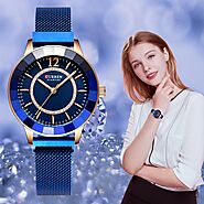US $12.59 58% OFF|CURREN New Rhinestone Fashion Quartz Mesh Steel Watch for Women Causal Blue Ladies Watch bayan kol ...