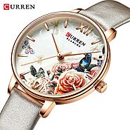 US $12.59 58% OFF|CURREN Beautiful Flower Design Watches Women Fashion Casual Leather Wristwatch Ladies Watch Female ...