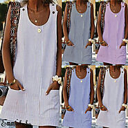 US $4.44 16% OFF|Plus Size Women Holiday Sleeveless Loose Button Pocket Ladies Summer Beach Mini Colours Sun Dress|Dr...