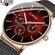 US $18.89 91% OFF|LIGE New Fashion Mens Watches Top Brand Luxury Quartz Watch Men Mesh Steel Waterproof Ultra thin Wr...
