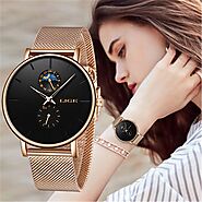US $17.09 91% OFF|LIGE New Women Luxury Brand Watch Simple Quartz Lady Waterproof Wristwatch Female Fashion Casual Wa...