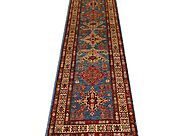 Buy 8 ft. Runner Kazak Rugs Lt.Blue / Ivory Fine Hand Knotted Wool Area Rug MR023905 | Monarch Rugs