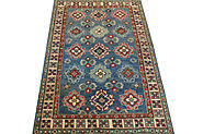 Buy 3x5 Kazak Rugs Lt.Blue / Ivory Fine Hand Knotted Wool Area Rug MR024539 | Monarch Rugs