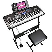 RockJam RJ761 61 Key Electronic Interactive Teaching Piano Keyboard with Stand, Stool, Sustain Pedal and Headphones, ...