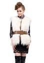 White Faux Wool Fur Short Vest Leather Belt