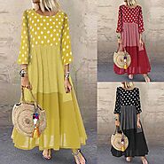 US $11.7 35% OFF|Women Polka Dot Long Sundress Autumn ZANZEA Vintage Pacthwork Dress 2020 Casual Cotton Shirt Vestido...