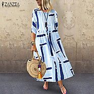 US $13.09 55% OFF|2020 Summer Women Long Tunic Dress ZANZEA Ladies Casual Loose Dresses Vestidos Beach Party Sundress...