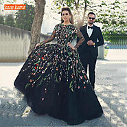 US $109.65 15% OFF|Elegant Black Embroidery Evening Dress Long Sleeve Formal Dresses 2020 Plus Size Evening Gown V Ba...
