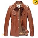 Mens Leather Shirt Brown Biker Jacket CW866104