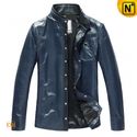 Mens Blue Leather Shirt Leather Jacket CW866105