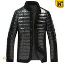 Mens Quilted Down-Filled Black Leather Jacket CW848332