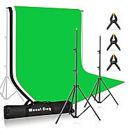 MOUNTDOG Photo Backdrop Stand Kit 10x6.5ft Background Stand Support System with 3 Muslin Backdrop Kits(White/Black/Ch...