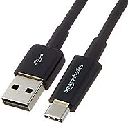 AmazonBasics USB Type-C to USB-A 2.0 Male Charging Cable - 6 Feet (1.8 Meters), Black, 5-Pack (Renewed)