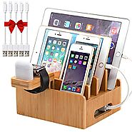 Pezin & Hulin Bamboo Charging Stations for Multiple Devices, Upgrade Desk Docking Station Organizer for Cell Phones, ...