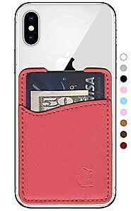 WALLAROO Premium Leather Phone Card Holder Stick On Wallet for iPhone and Android Smartphones (Coral Leather)