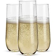 24 Stemless Plastic Champagne Flutes - 9 Oz Plastic Champagne Glasses | Clear Plastic Unbreakable Toasting Glasses |S...