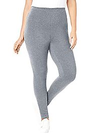 Woman Within Women's Plus Size Petite Stretch Cotton Legging - 1X, Medium Heather Grey