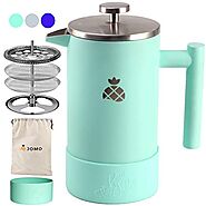 French Press Coffee Maker with Silicone Sleeve and Travel Bag by JOMO, Durable Double Wall Stainless Steel for Hotter...