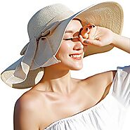 JOYEBUY Women Big Bowknot Straw Hat Floppy Foldable Roll up UV Protection Beach Cap Sun Hat