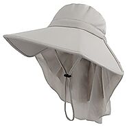 LETHMIK Womens Foldable Sun Hat,Outdoor UV Protection Summer Fishing Safari Hat with Neck Cover Flap Grey