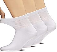 Hugh Ugoli Women's Bamboo Ankle Loose Fit Socks, Soft, Seamless Toe, Wide Stretchy, Non-Binding Top, 3 Pairs, White, ...