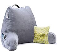 Vekkia Reading & Bed Rest Pillow with Support Arms, Pockets, Memory Foam. Perfect Back Support Cushion for Adults Rea...