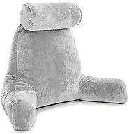 Husband Pillow - Light Grey, Big Backrest Reading Bed Rest Pillow with Arms, Plush Memory Foam Fill, Remove Neck Roll...