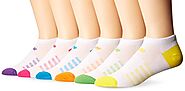New Balance Women's Arch Support No Show Socks (6 Pack), White/Pink/Orange/Yellow/Green/Blue/Purple, Size 6-10