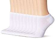 PEDS Women's Coolmax Low Cut No Show Socks With X-wrap Arch Support, 9 Pairs, White, Shoe Size: 5-10