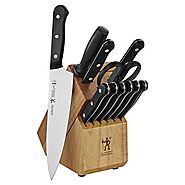Henckels International Solution 12-pc Knife Block Set - Natural | 6 Steak Knives, Pairing Knife, Utility Knife, Chef'...