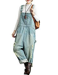 Yeokou Women's Loose Baggy Denim Wide Leg Drop Crotch Jumpsuit Rompers Overalls (One Size, Style 31 Light Blue)