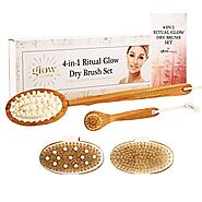 5 Piece Dry Brushing Body Brush and Massage Set (Beige): Bamboo, Natural Boar Bristle, 3 Targeted Body Brushes, 1 Fac...