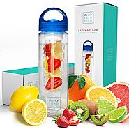 Savvy Infusion Water Bottle - 24 or 32 Ounce - Featuring Unique Leak-Proof Silicone Sealed Cap w/ Handle - Includes B...