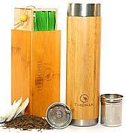 Insulated Travel Tea Mug with Tea Infuser: Bamboo Exterior, Double Wall Vacuum Sealed Stainless Steel Tea Bottle with...