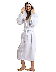TowelSelections Women's Robe Turkish Cotton Hooded Terry Bathrobe Medium/Large White