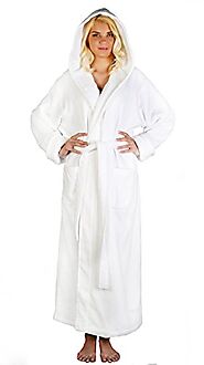 Arus Women's Full Length Long Hooded Soft Twist Robe Turkish Cotton Bathrobe White Medium