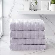 Welhome James 100% Cotton Textured Bath Towel Set of 4 (Lilac) - Super Absorbent - Soft & Luxurious Bathroom Towels -...