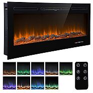 Homedex 50" Recessed Mounted Electric Fireplace Insert with Touch Screen Control Panel, Remote Control, 750/1500W, Black