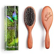 Pure Boar Bristle Nylon Pin Combination (PWC) Hair Brush for Medium Thickness Hair, Pear Wood Handle, Model PWC, Roun...
