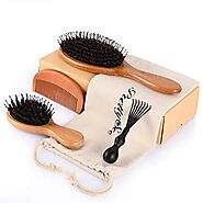 Hair Brush for Women Men Kid Boar Bristle Hair Brush Set Wooden Hair Brush for Straight, Curly, Short, Long Hair, Add...